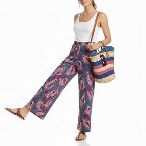 Tracy Negoshian Wide Leg High Waist Pink Teal Beach Palazzo Pants Small Like New